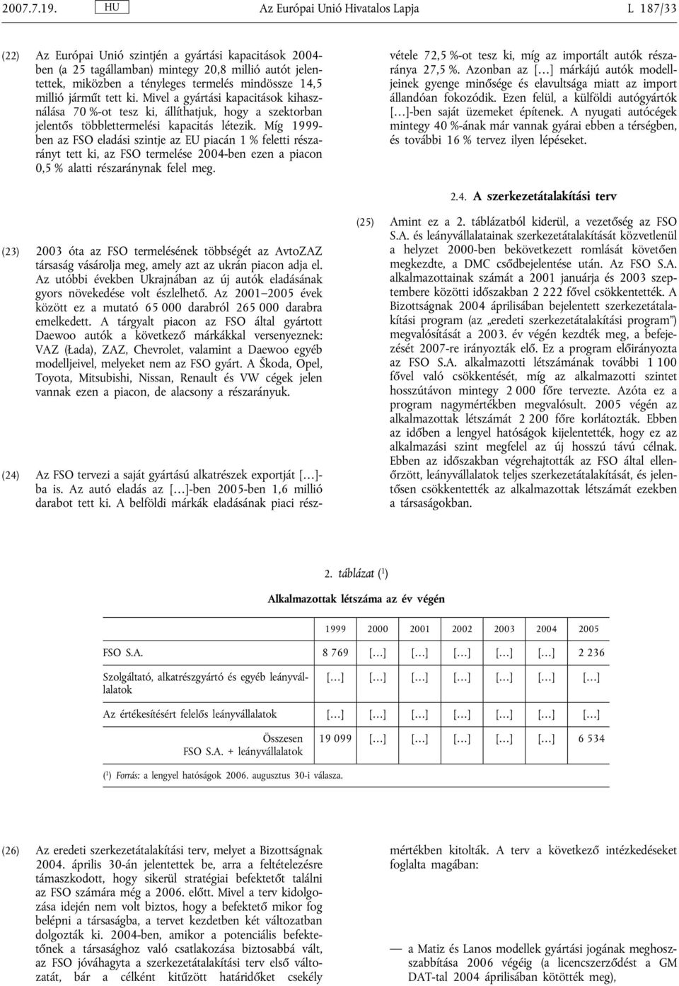 mindössze 14,5 millió járműt tett ki. Mivel a gyártási kapacitások kihasználása 70 %-ot tesz ki, állíthatjuk, hogy a szektorban jelentős többlettermelési kapacitás létezik.