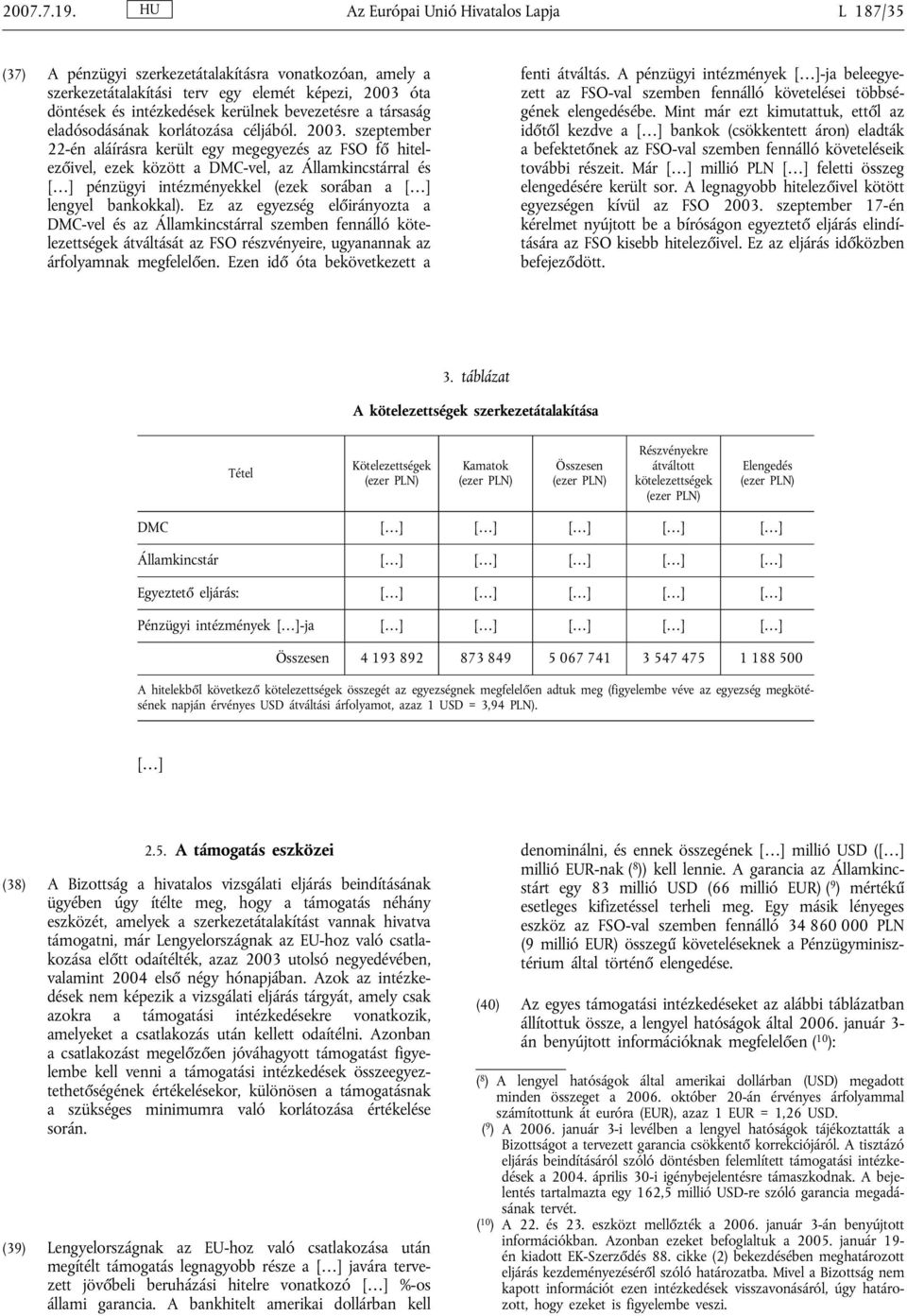 a társaság eladósodásának korlátozása céljából. 2003.