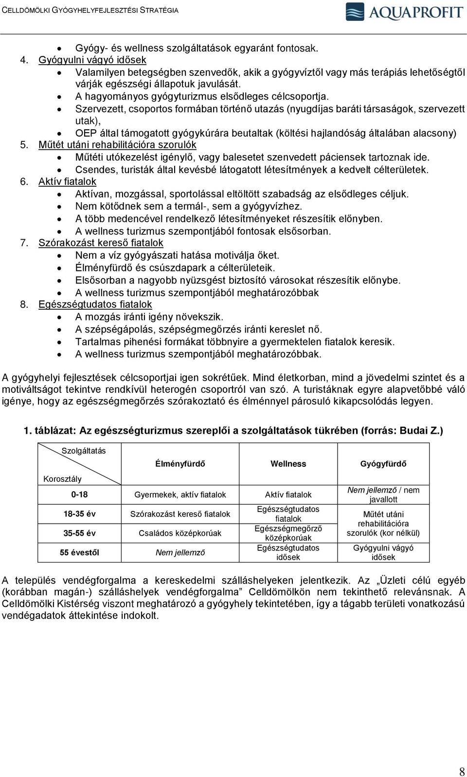 Szervezett, csoportos formában történő utazás (nyugdíjas baráti társaságok, szervezett utak), OEP által támogatott gyógykúrára beutaltak (költési hajlandóság általában alacsony) 5.