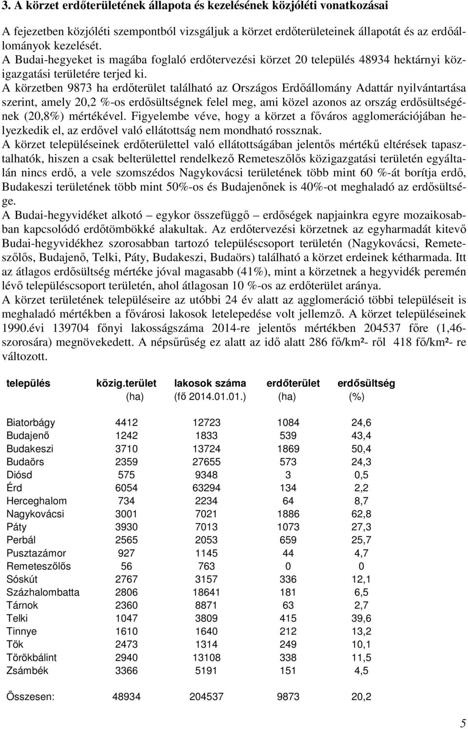 A körzetben 9873 ha erdőterület található az Országos Erdőállomány Adattár nyilvántartása szerint, amely 20,2 %-os erdősültségnek felel meg, ami közel azonos az ország erdősültségének (20,8%)