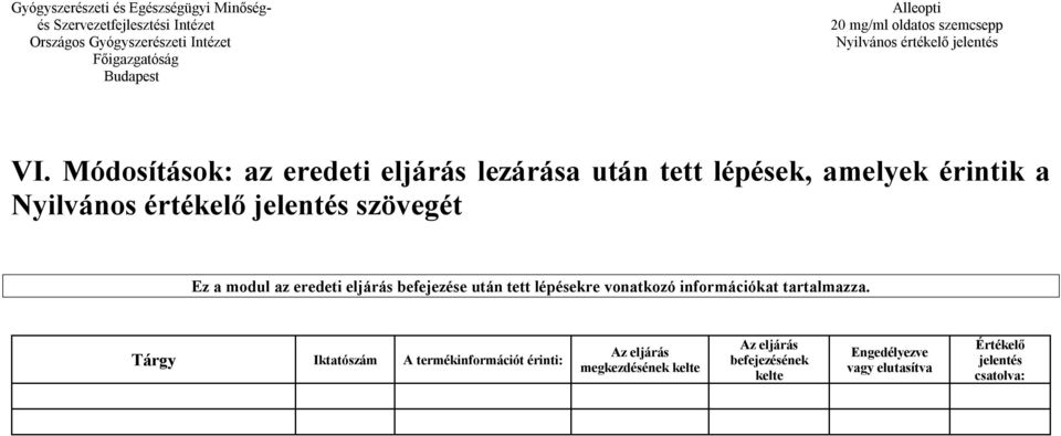 modul az eredeti eljárás befejezése után tett lépésekre vonatkozó információkat tartalmazza.