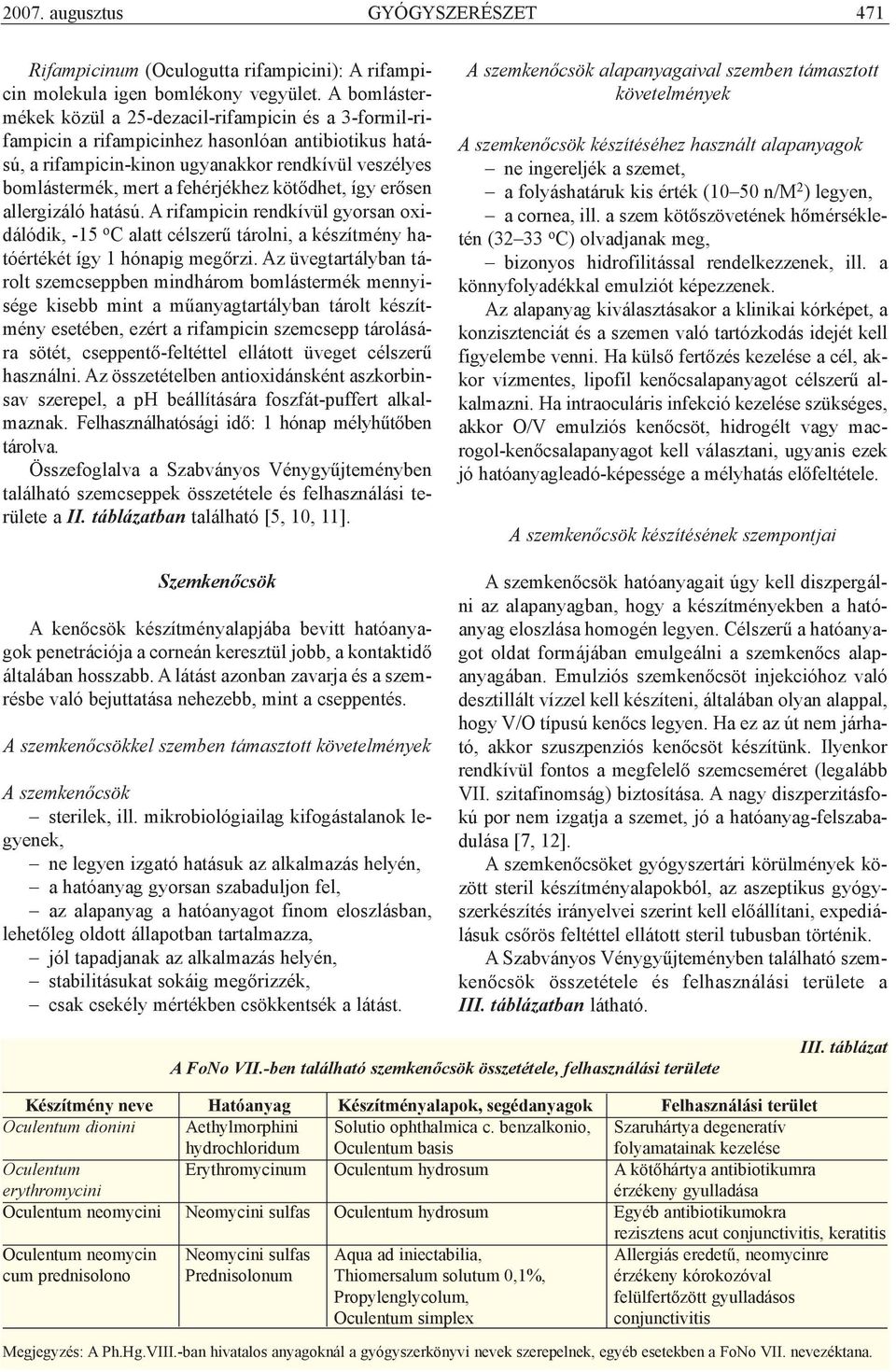 fehérjékhez kötõdhet, így erõsen allergizáló hatású. A rifampicin rendkívül gyorsan oxidálódik, -15 o C alatt célszerû tárolni, a készítmény hatóértékét így 1 hónapig megõrzi.