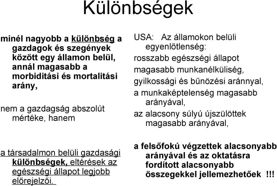 USA: Az államokon belüli egyenlőtlenség: rosszabb egészségi állapot magasabb munkanélküliség, gyilkossági és bűnözési aránnyal, a munkaképtelenség