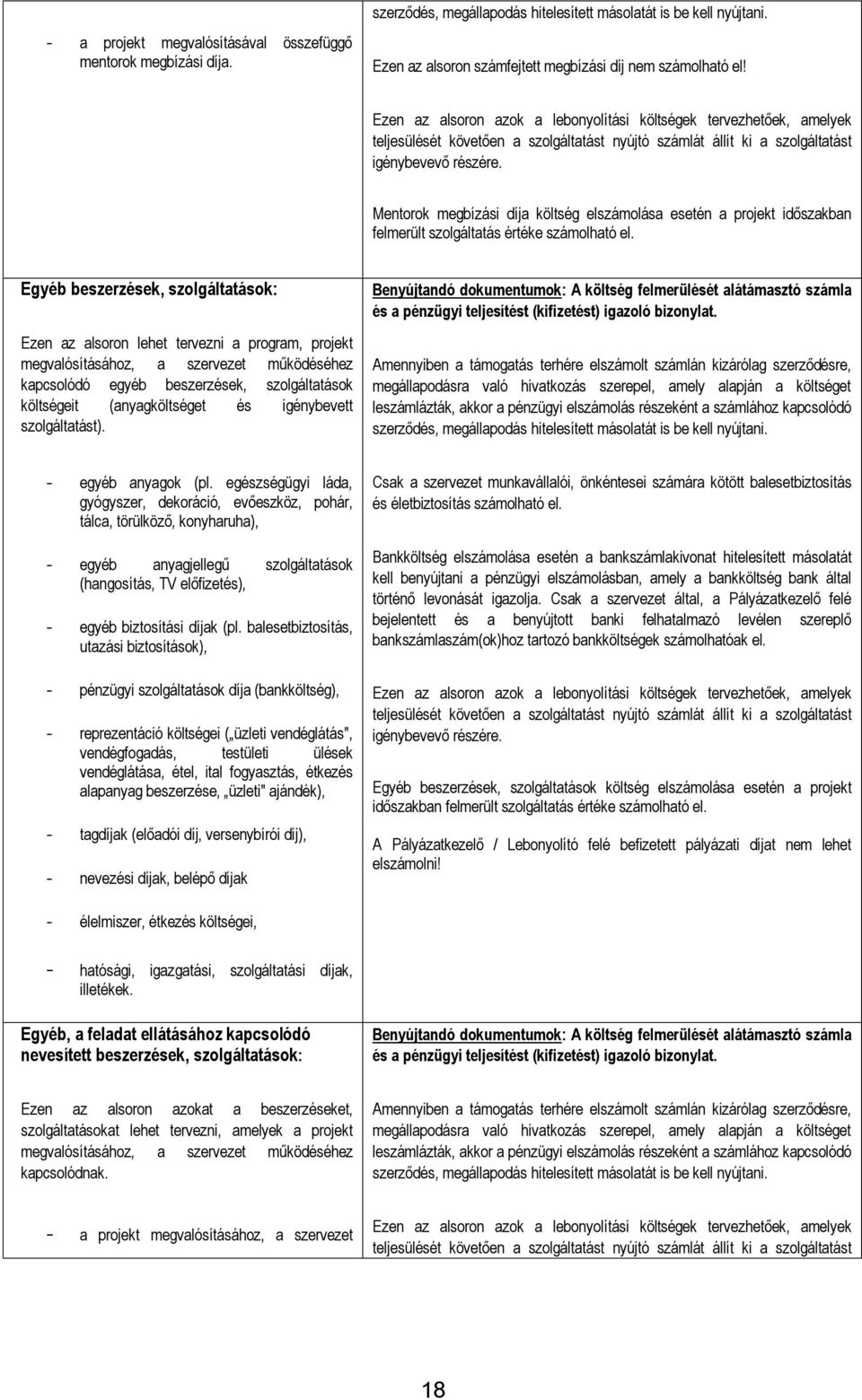 Mentorok megbízási díja költség elszámolása esetén a projekt időszakban felmerült szolgáltatás értéke számolható el.