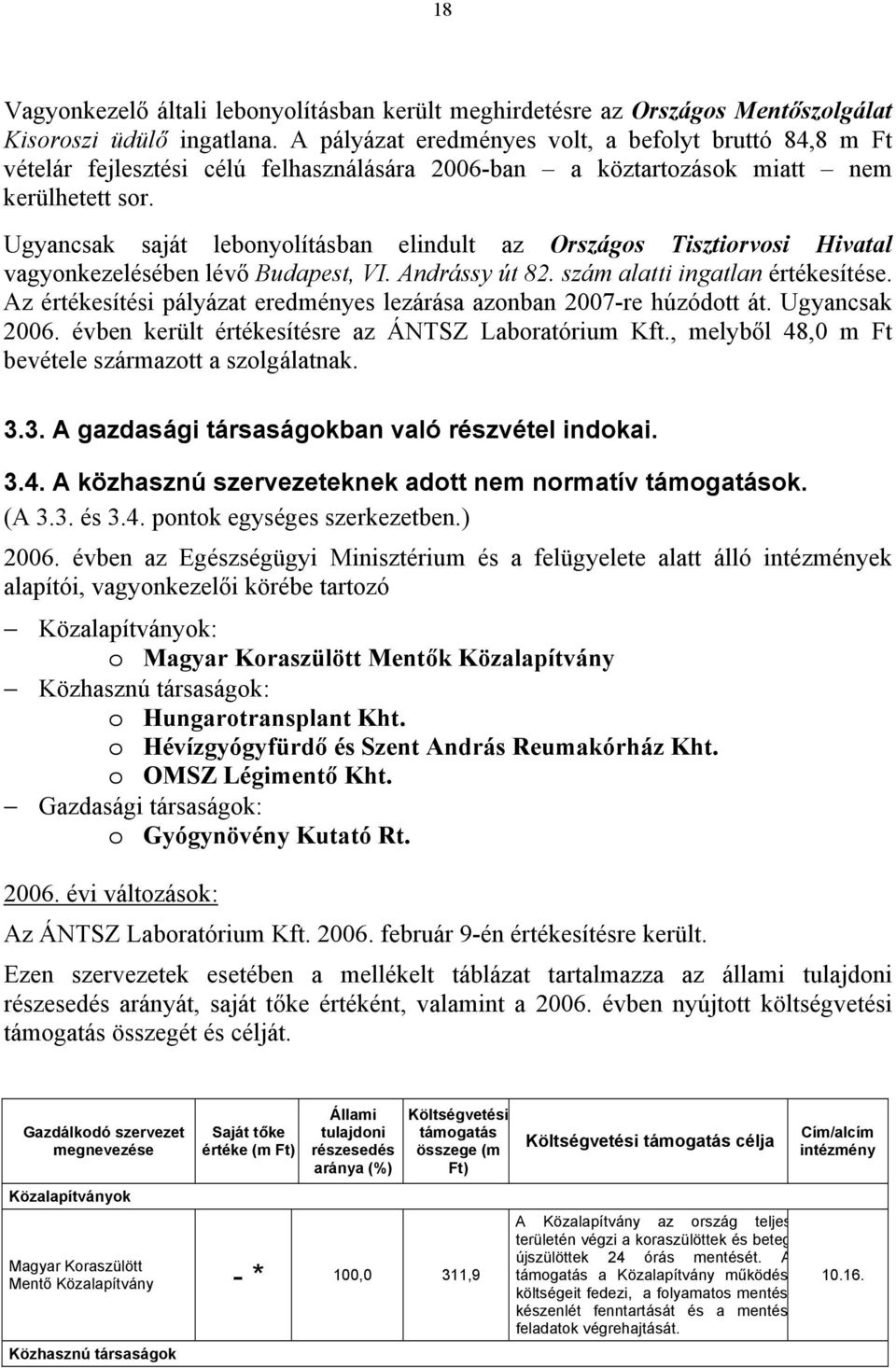 Ugyancsak saját lebonyolításban elindult az Országos Tisztiorvosi Hivatal vagyonkezelésében lévő Budapest, VI. Andrássy út 82. szám alatti ingatlan értékesítése.