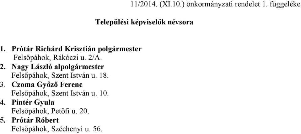 A. 2. Nagy László alpolgármester Felsőpáhok, Szent István u. 18. 3.