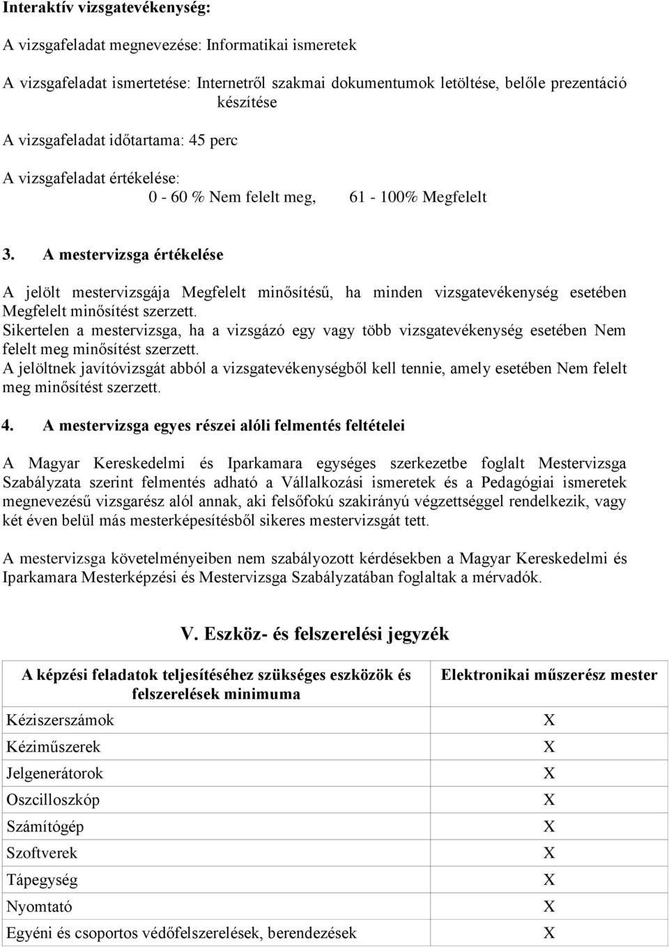 A mestervizsga értékelése A jelölt mestervizsgája Megfelelt minősítésű, ha minden vizsgatevékenység esetében Megfelelt minősítést szerzett.