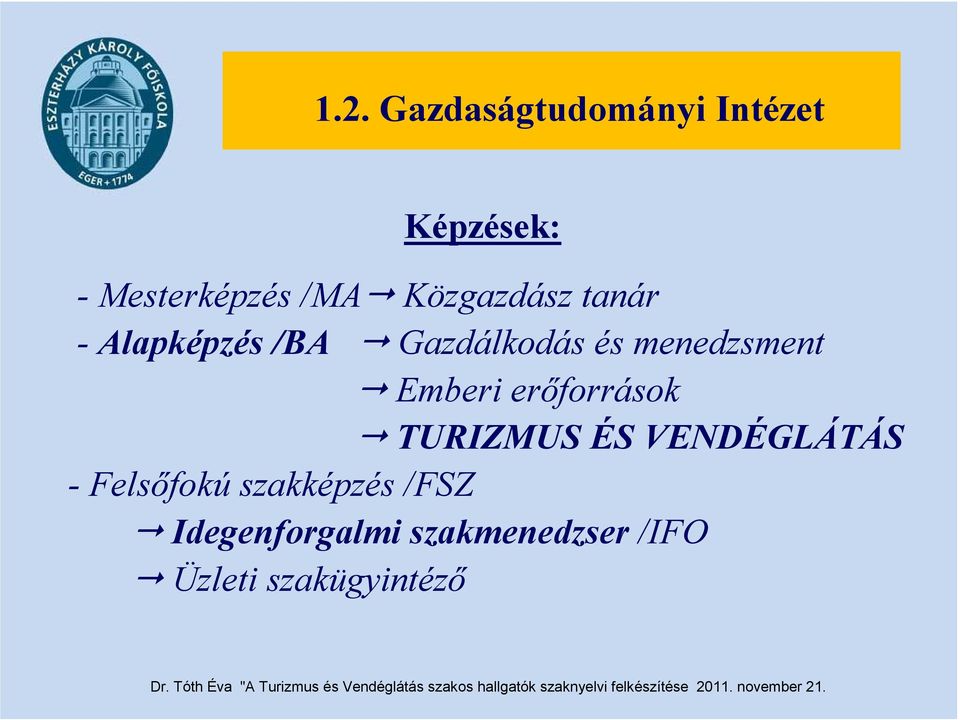 Emberi erőforrások TURIZMUS ÉS VENDÉGLÁTÁS - Felsőfokú