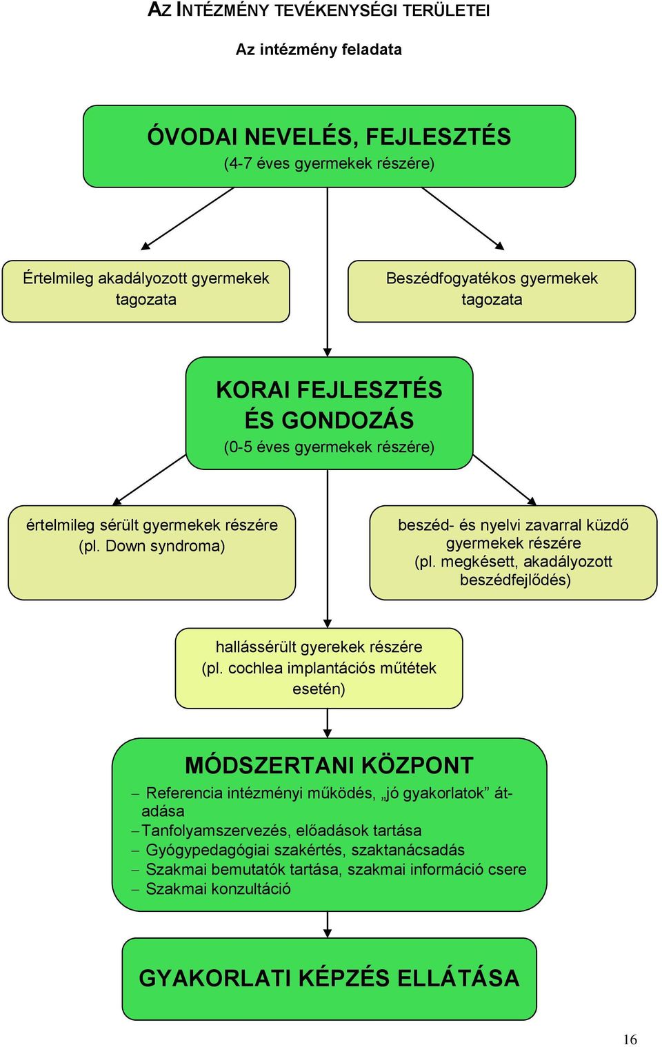 Down syndroma) beszéd- és nyelvi zavarral küzdő gyermekek részére (pl. megkésett, akadályozott beszédfejlődés) hallássérült gyerekek részére (pl.