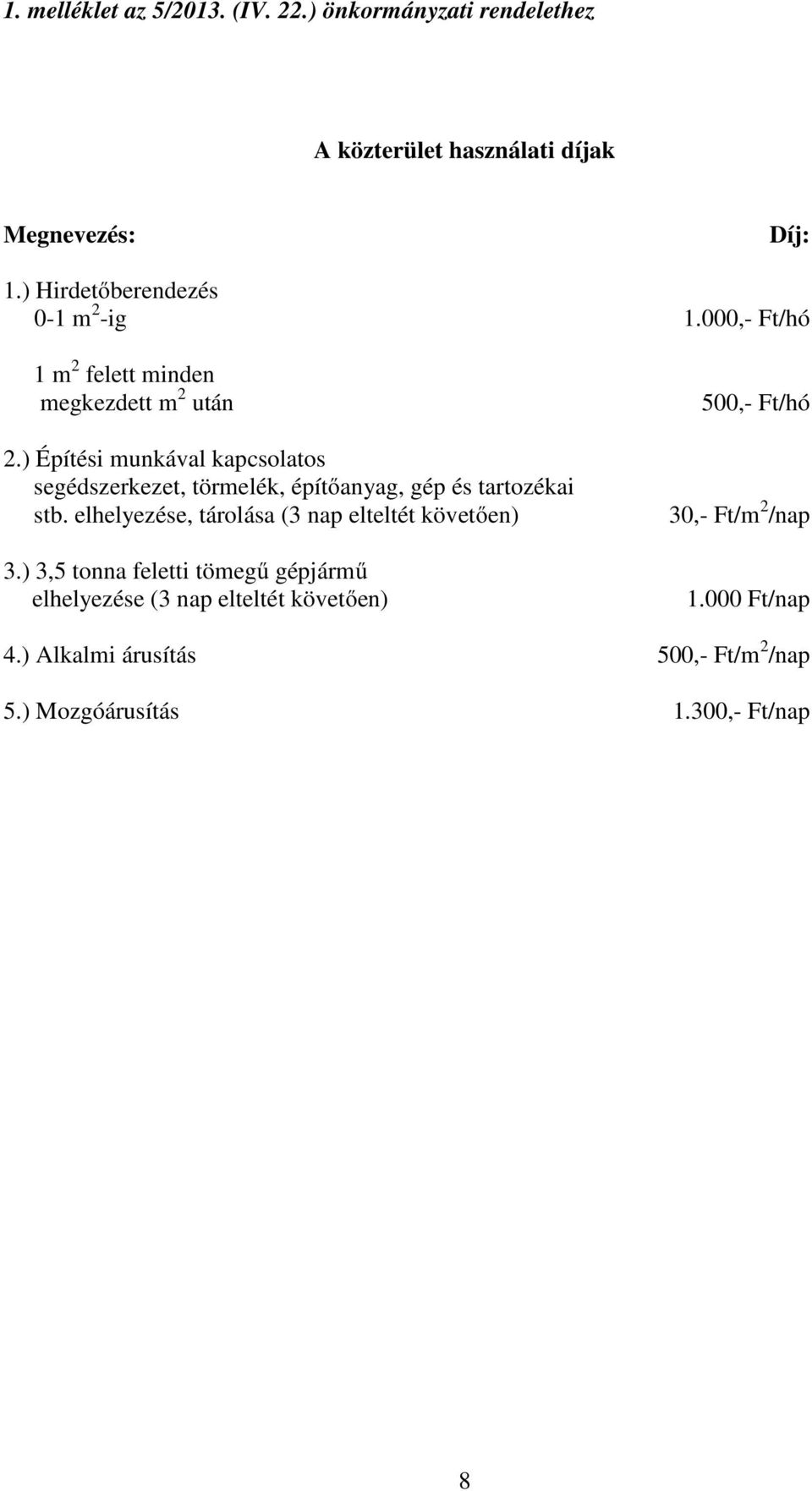 ) Építési munkával kapcsolatos segédszerkezet, törmelék, építőanyag, gép és tartozékai stb.