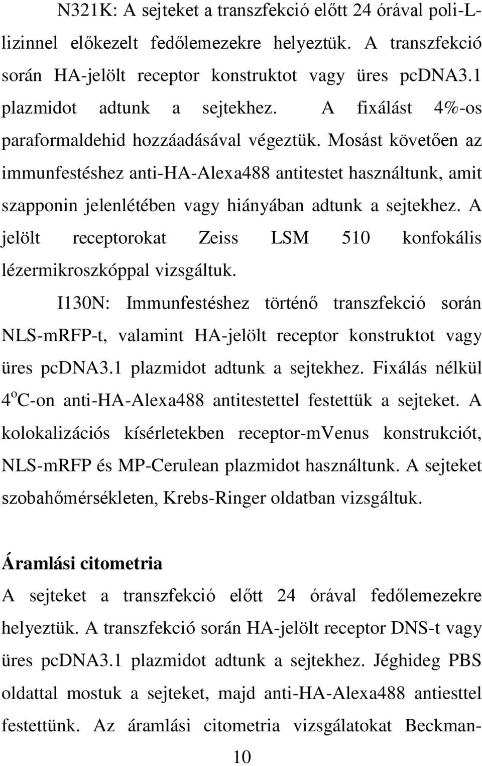 A jelölt receptorokat Zeiss LSM 510 konfokális lézermikroszkóppal vizsgáltuk. I130N: Immunfestéshez történő transzfekció során NLS-mRFP-t, valamint HA-jelölt receptor konstruktot vagy üres pcdna3.