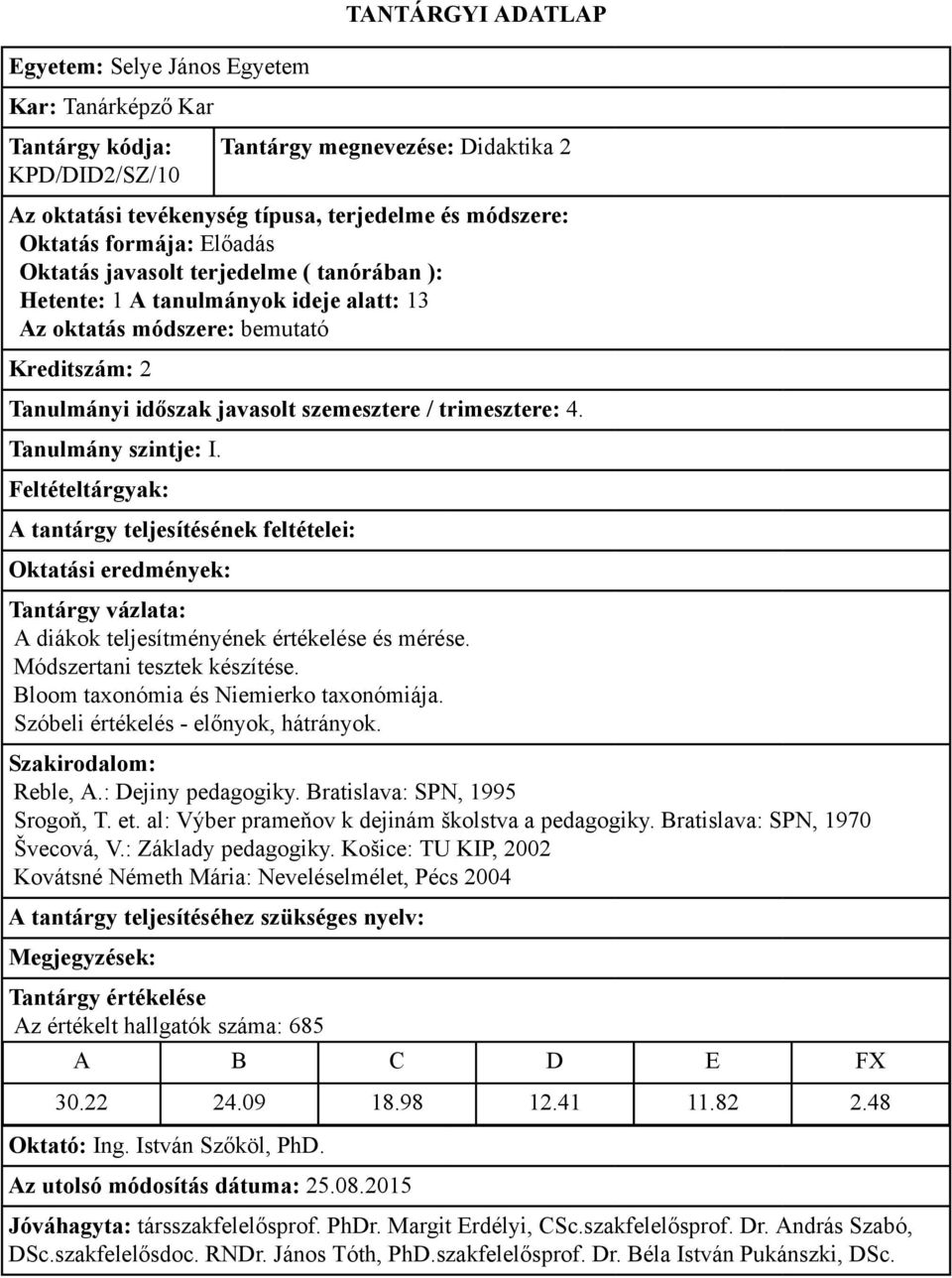 Reble, A.: Dejiny pedagogiky. Bratislava: SPN, 1995 Srogoň, T. et. al: Výber prameňov k dejinám školstva a pedagogiky. Bratislava: SPN, 1970 Švecová, V.: Základy pedagogiky.