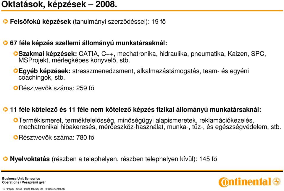 MSProjekt, mérlegképes könyvelı, stb. Egyéb képzések: stresszmenedzsment, alkalmazástámogatás, team- és egyéni coachingok, stb.