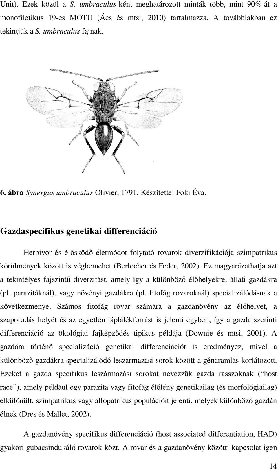 Gazdaspecifikus genetikai differenciáció Herbivor és élısködı életmódot folytató rovarok diverzifikációja szimpatrikus körülmények között is végbemehet (Berlocher és Feder, 2002).