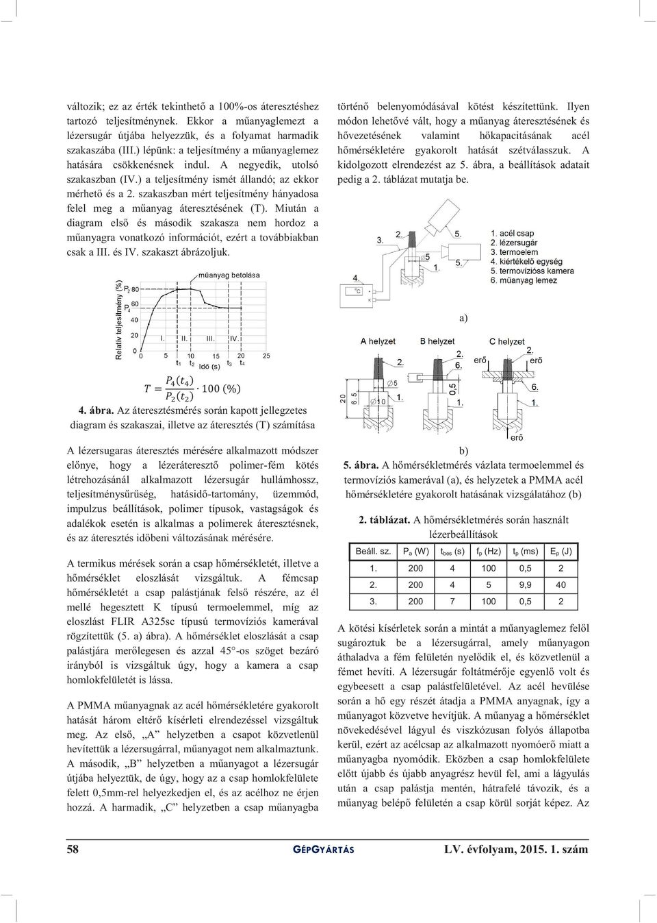 szakaszban mért teljesítmény hányadosa felel meg a műanyag áteresztésének (T). Miután a diagram első és második szakasza nem hordoz a műanyagra vonatkozó információt, ezért a továbbiakban csak a III.