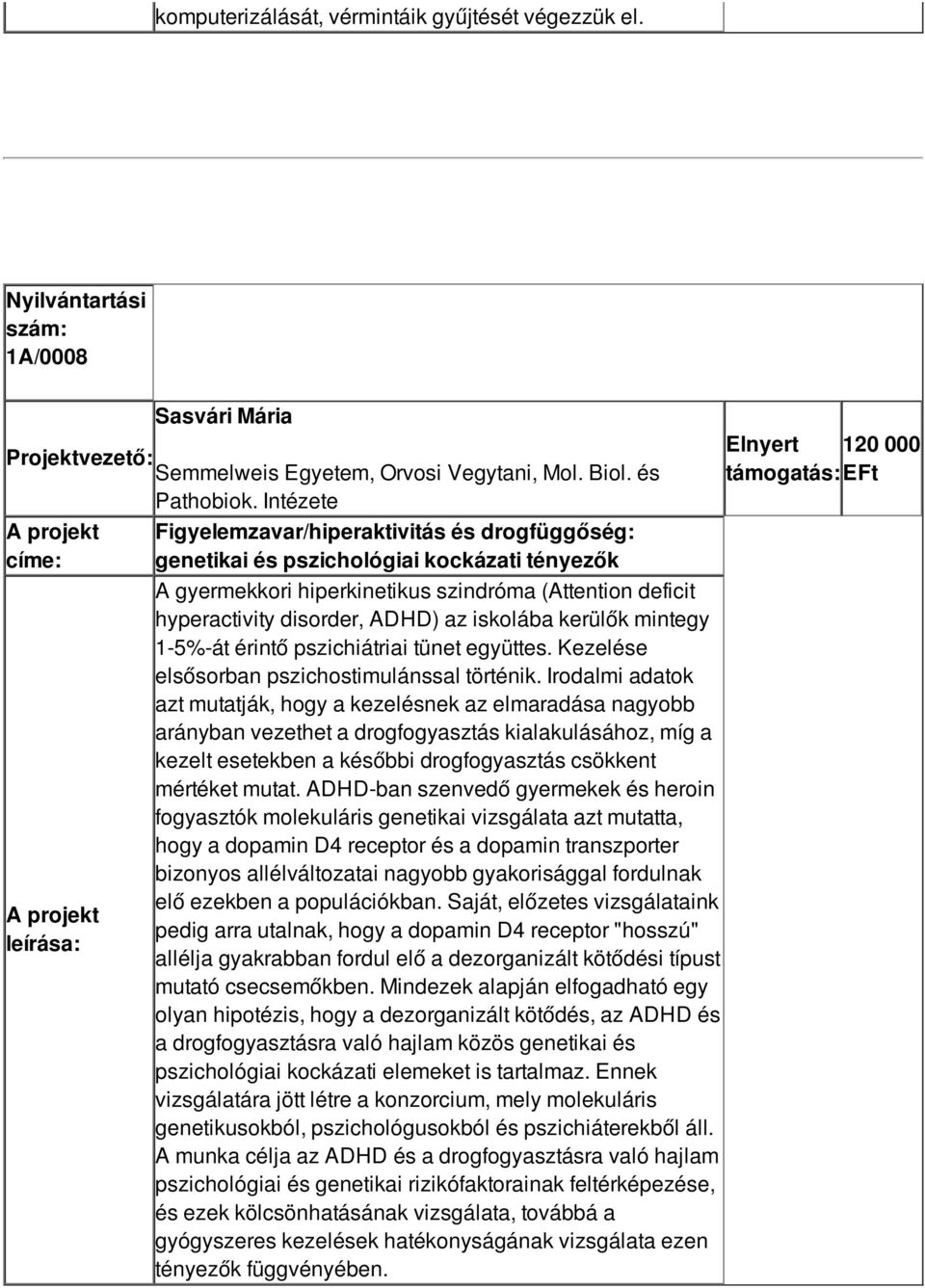 iskolába kerülők mintegy 1-5%-át érintő pszichiátriai tünet együttes. Kezelése elsősorban pszichostimulánssal történik.