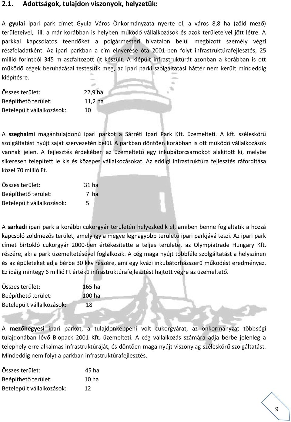 Az ipari parkban a cím elnyerése óta 2001-ben folyt infrastruktúrafejlesztés, 25 millió forintból 345 m aszfaltozott út készült.