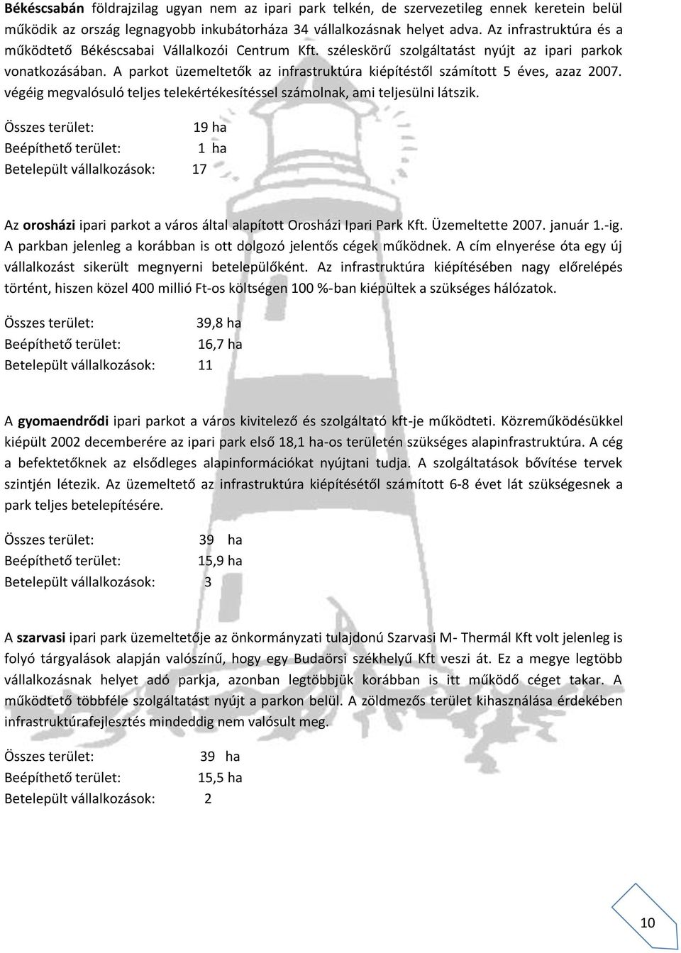 A parkot üzemeltetők az infrastruktúra kiépítéstől számított 5 éves, azaz 2007. végéig megvalósuló teljes telekértékesítéssel számolnak, ami teljesülni látszik.