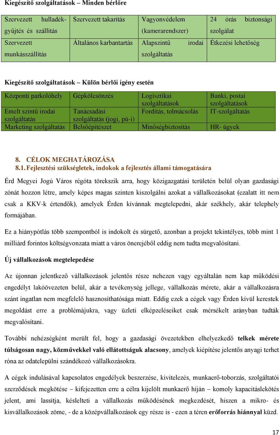 szolgáltatások Emelt szintű irodai Tanácsadási Fordítás, tolmácsolás IT-szolgáltatás szolgáltatás szolgáltatás (jogi, pü-i) Marketing szolgáltatás Belsőépítészet Minőségbiztosítás HR- ügyek 8.