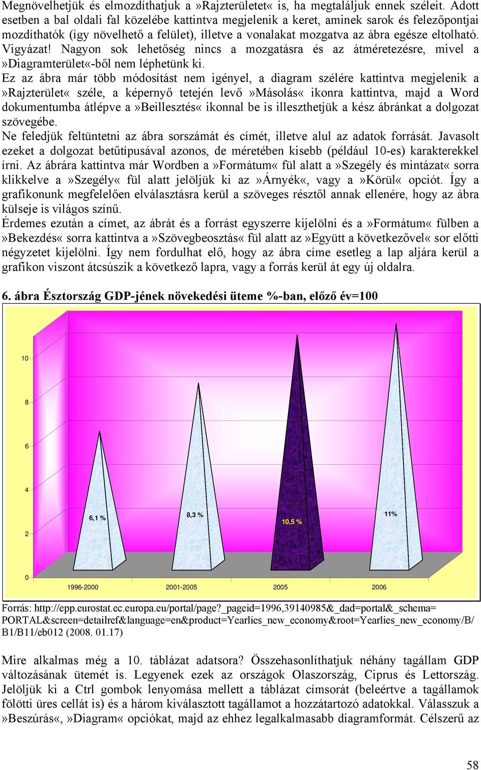 Vigyázat! Nagyon sok lehetőség nincs a mozgatásra és az átméretezésre, mivel a»diagramterület«-ből nem léphetünk ki.