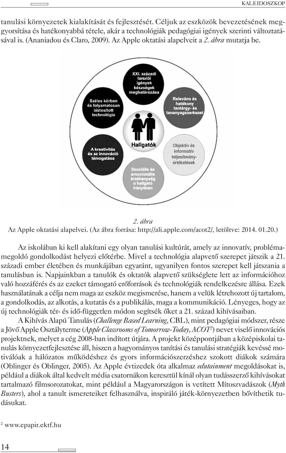 ábra mutatja be. 2. ábra Az Apple oktatási alapelvei. (Az ábra forrása: http://ali.apple.com/acot2/, letöltve: 201