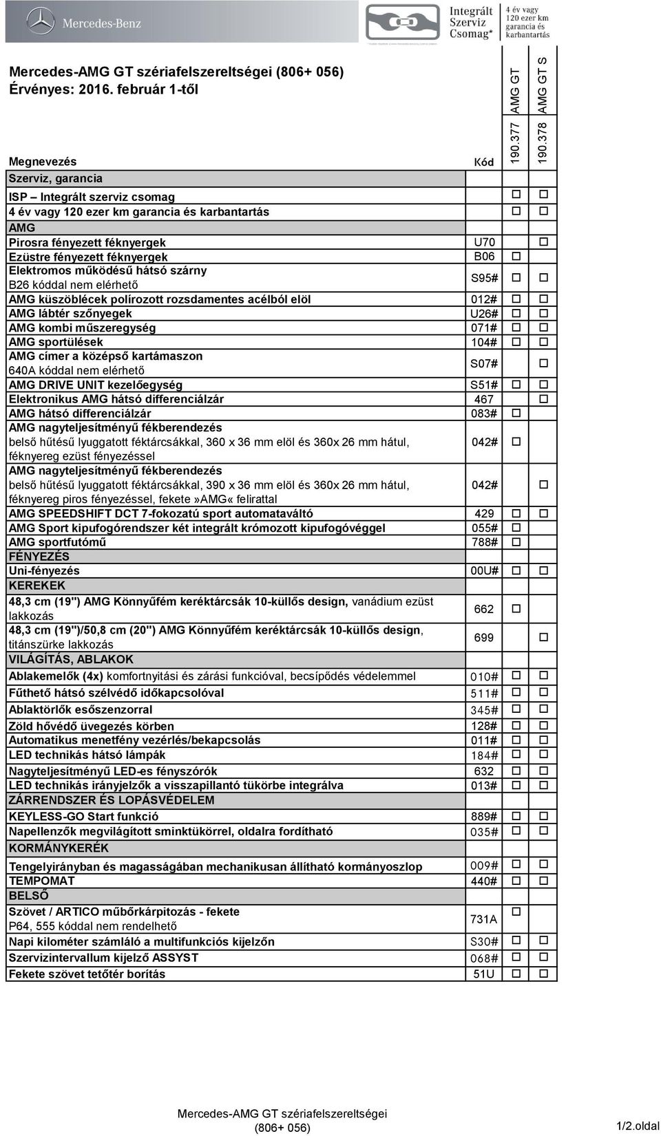 kombi műszeregység 071# o o AMG sportülések 104# o o AMG címer a középső kartámaszon 640A kóddal nem elérhető S07# o AMG DRIVE UNIT kezelőegység S51# o o Elektronikus AMG hátsó differenciálzár 467 o