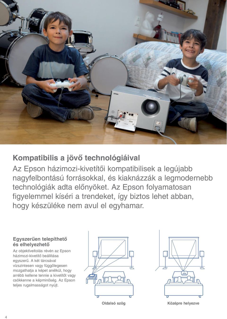 Egyszerıen telepíthetœ és elhelyezhetœ Az objektíveltolás révén az Epson házimozi-kivetítœ beállítása egyszerı.