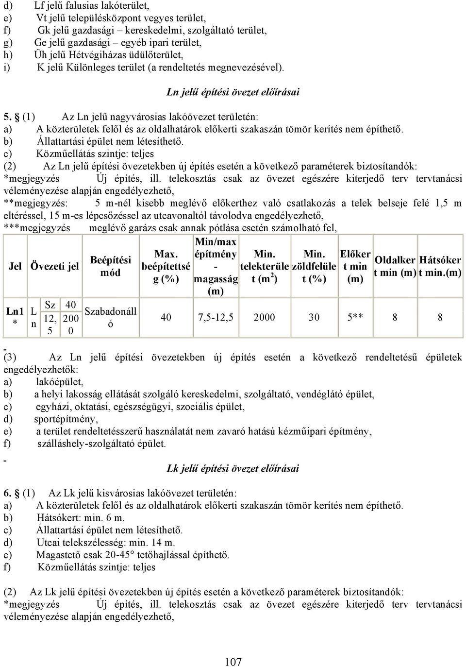 (1) Az Ln jelű nagyvárosias lakóövezet területén: a) A közterületek felől és az oldalhatárok előkerti szakaszán tömör kerítés nem építhető. b) Állattartási épület nem létesíthető.