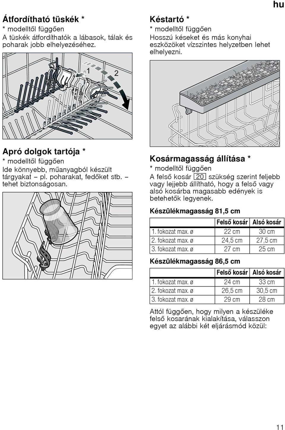 hu Apró dolgok tartója *Apr dolgoktartójaó *modelltl függen Ide könnyebb, manyagból készült tárgyakat pl. poharakat, fedket stb. tehet biztonságosan.