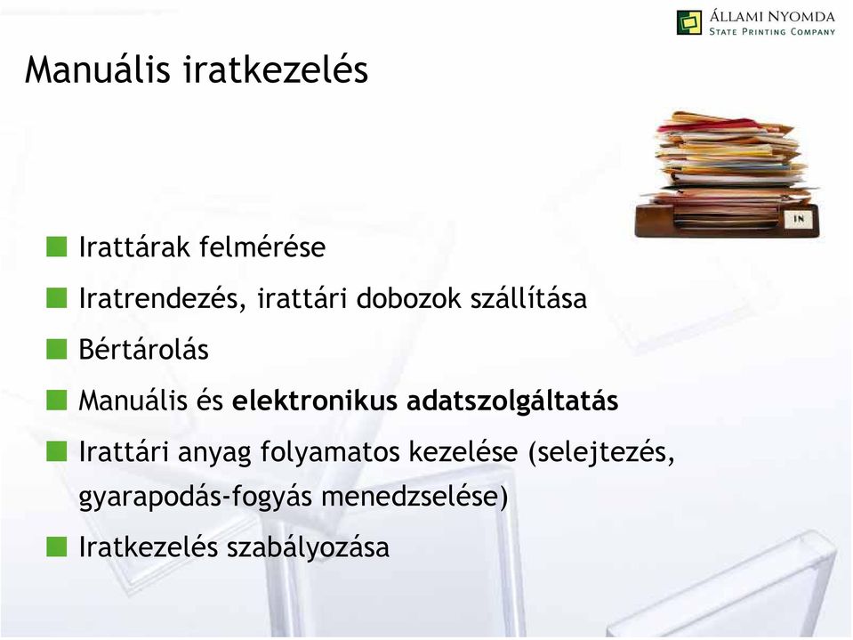 elektronikus adatszolgáltatás Irattári anyag folyamatos