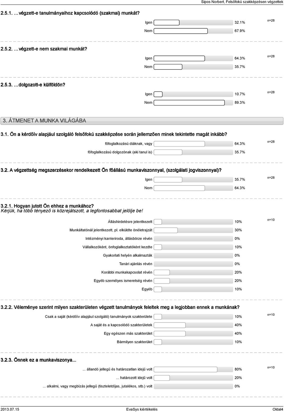 . A végzettség megszerzésekor rendelkezett Ön főállású munkaviszonnyal, (szolgálati jogviszonnyal)? Igen.7% n=8 Nem 6.%... Hogyan jutott Ön ehhez a munkához?