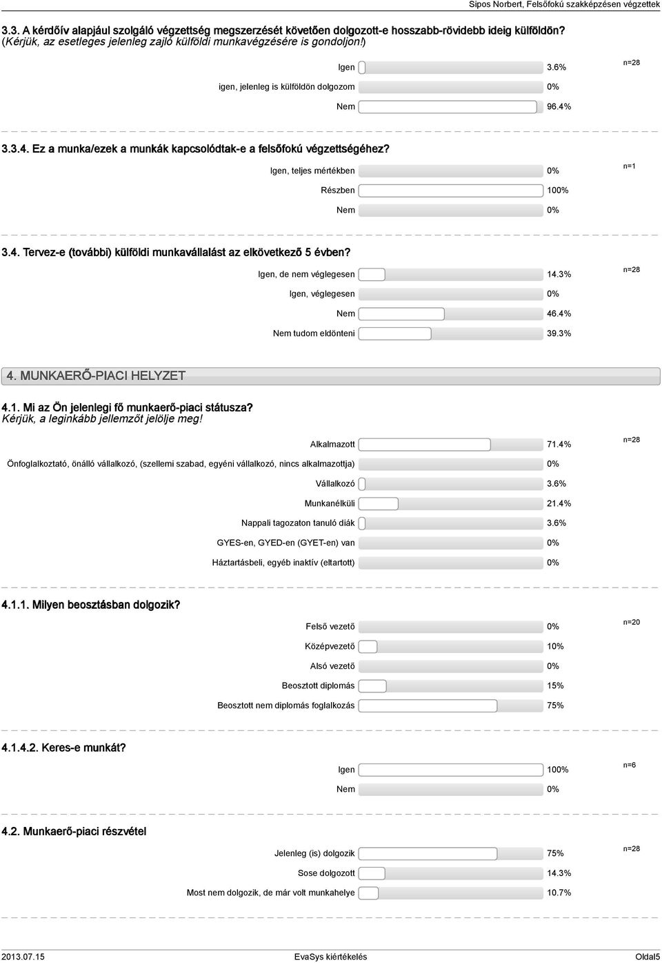 . Tervez-e (további) külföldi munkavállalást az elkövetkező évben? Igen, de nem véglegesen.% n=8 Igen, véglegesen Nem 6.% Nem tudom eldönteni 9.%. MUNKAERŐ-PIACI HELYZET.