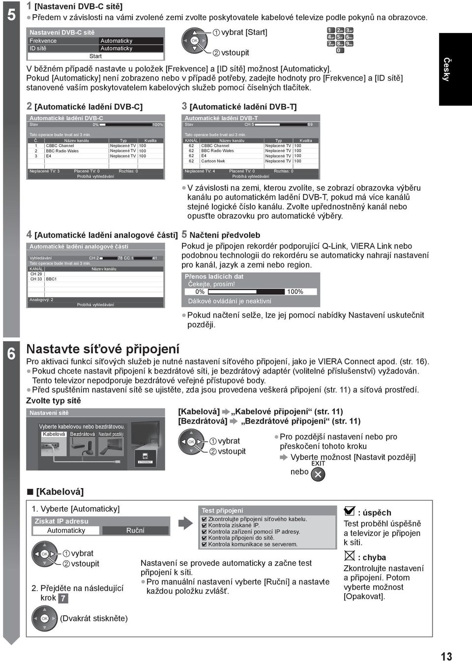 Pokud [Automaticky] není zobrazeno nebo v případě potřeby, zadejte hodnoty pro [Frekvence] a [ID sítě] stanovené vaším poskytovatelem kabelových služeb pomocí číselných tlačítek.