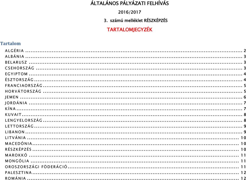 .. 7 K Í N A... 7 K U V AIT... 8 L E N GYE L O R S Z Á G... 8 L E T T O R S Z Á G... 9 L I B A N ON... 9 L I T V ÁNI A... 10 M ACEDÓNI A.
