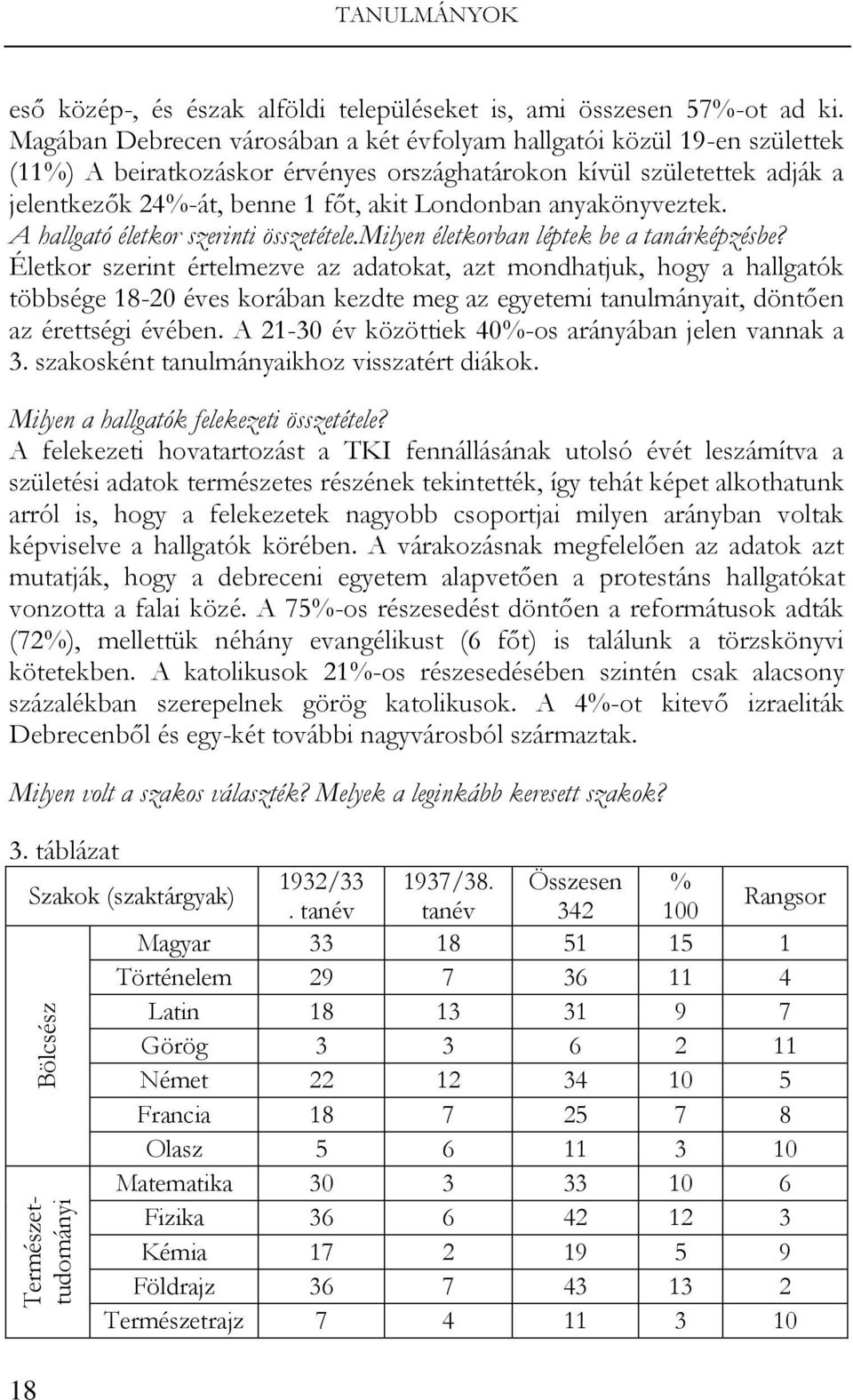 anyakönyveztek. A hallgató életkor szerinti összetétele.milyen életkorban léptek be a tanárképzésbe?