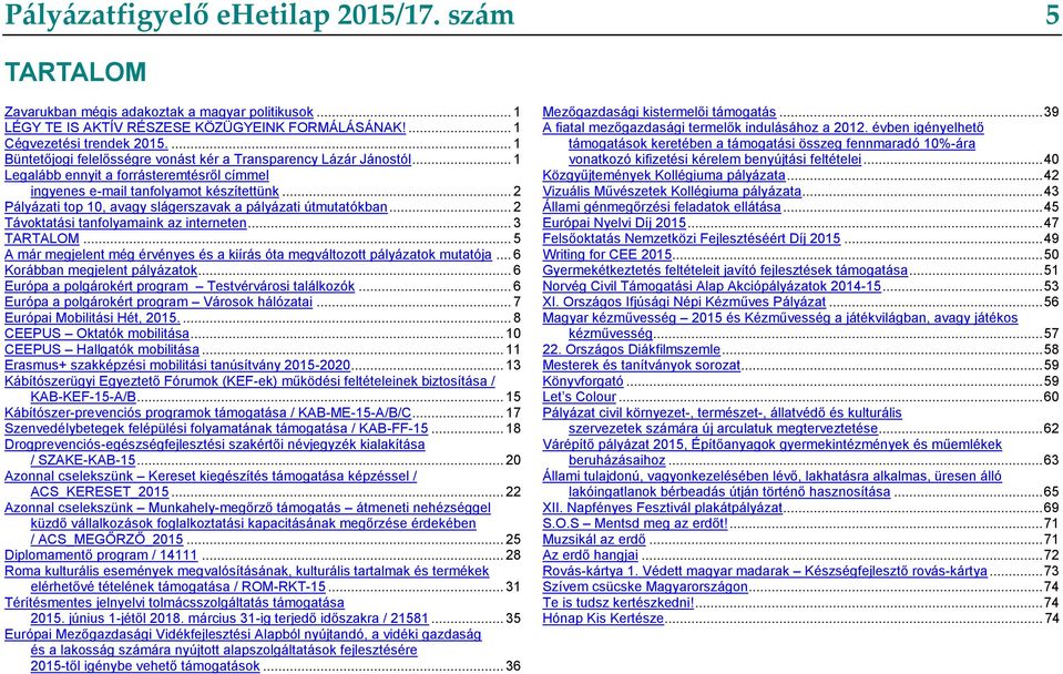 .. 2 Pályázati top 10, avagy slágerszavak a pályázati útmutatókban... 2 Távoktatási tanfolyamaink az interneten... 3 TARTALOM.