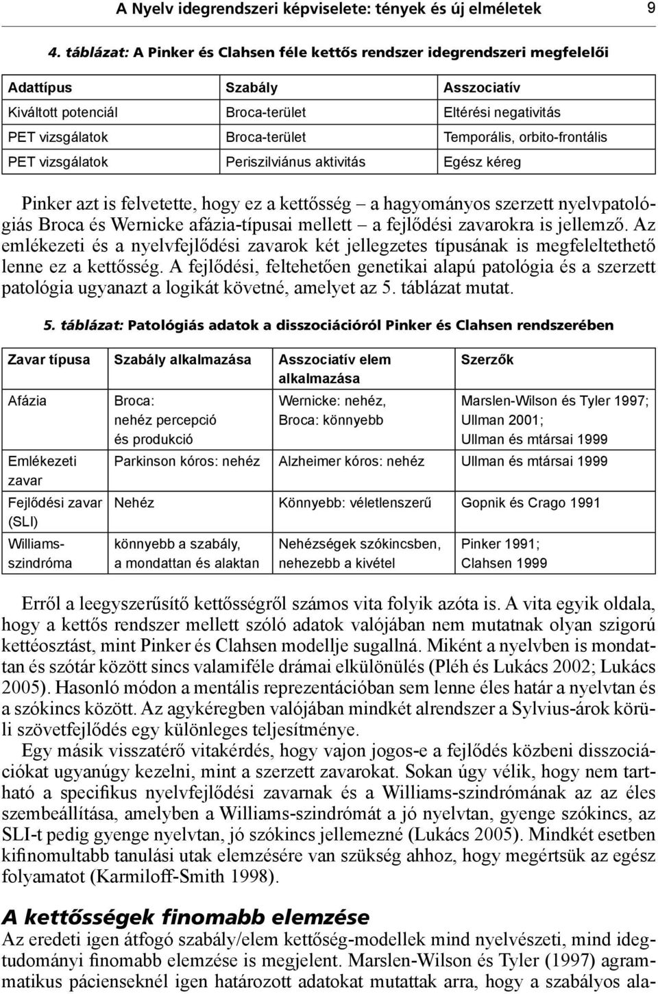 Temporális, orbito-frontális PET vizsgálatok Periszilviánus aktivitás Egész kéreg Pinker azt is felvetette, hogy ez a kettősség a hagyományos szerzett nyelvpatológiás Broca és Wernicke afázia-típusai