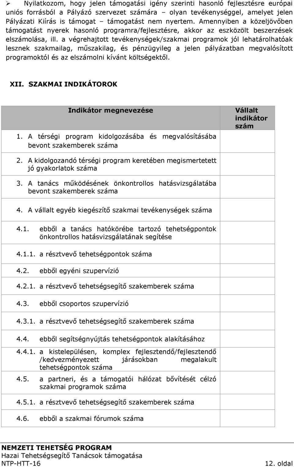 a végrehajtott tevékenységek/szakmai programok jól lehatárolhatóak lesznek szakmailag, műszakilag, és pénzügyileg a jelen pályázatban megvalósított programoktól és az elszámolni kívánt költségektől.