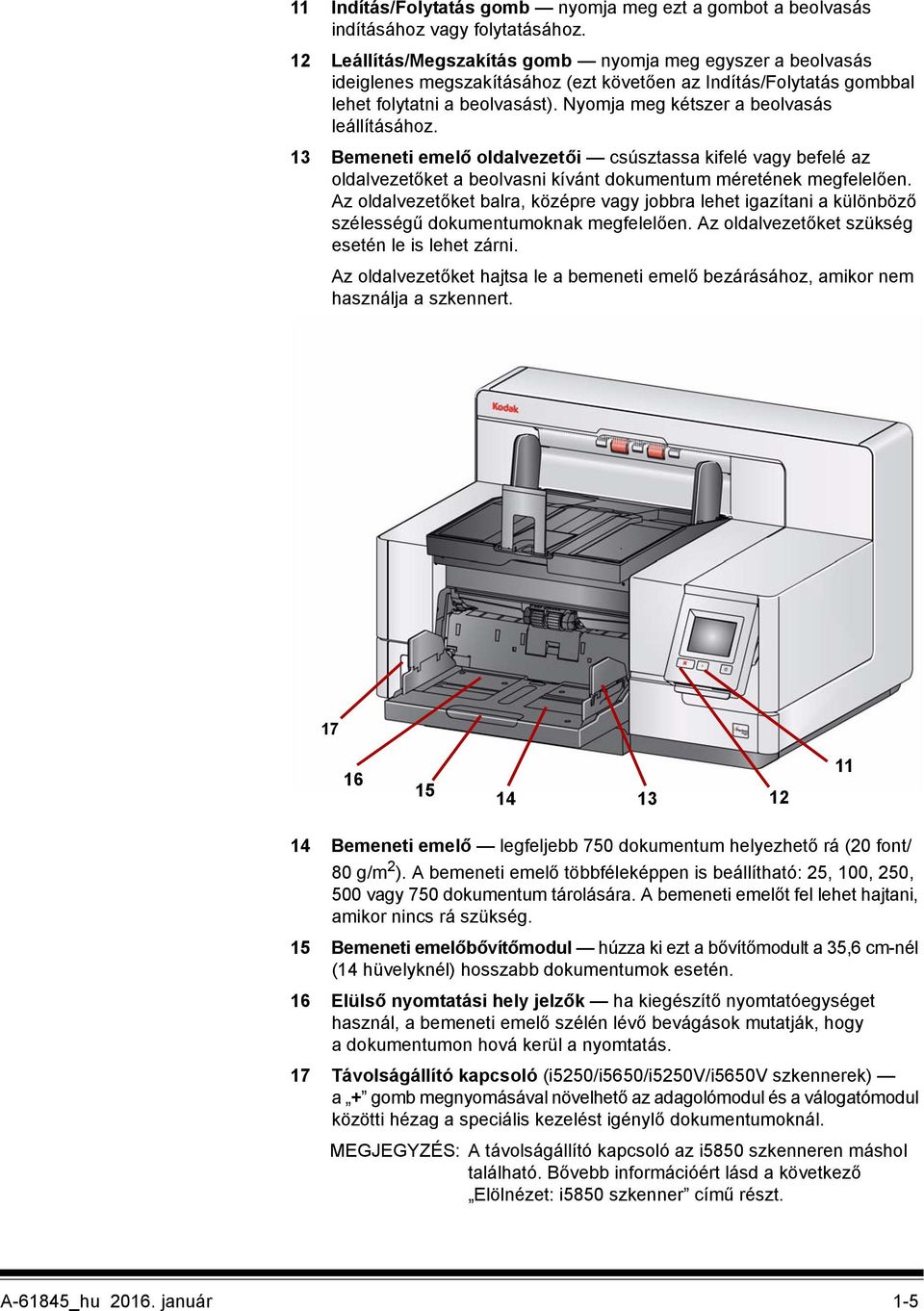 Nyomja meg kétszer a beolvasás leállításához. 13 Bemeneti emelő oldalvezetői csúsztassa kifelé vagy befelé az oldalvezetőket a beolvasni kívánt dokumentum méretének megfelelően.