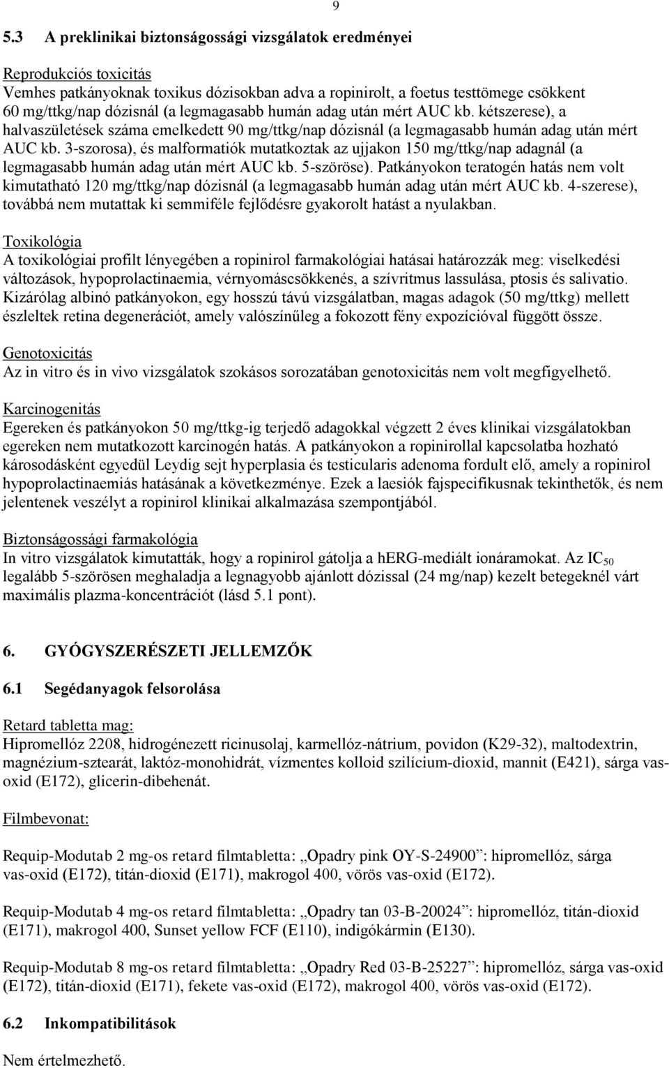 3-szorosa), és malformatiók mutatkoztak az ujjakon 150 mg/ttkg/nap adagnál (a legmagasabb humán adag után mért AUC kb. 5-szöröse).