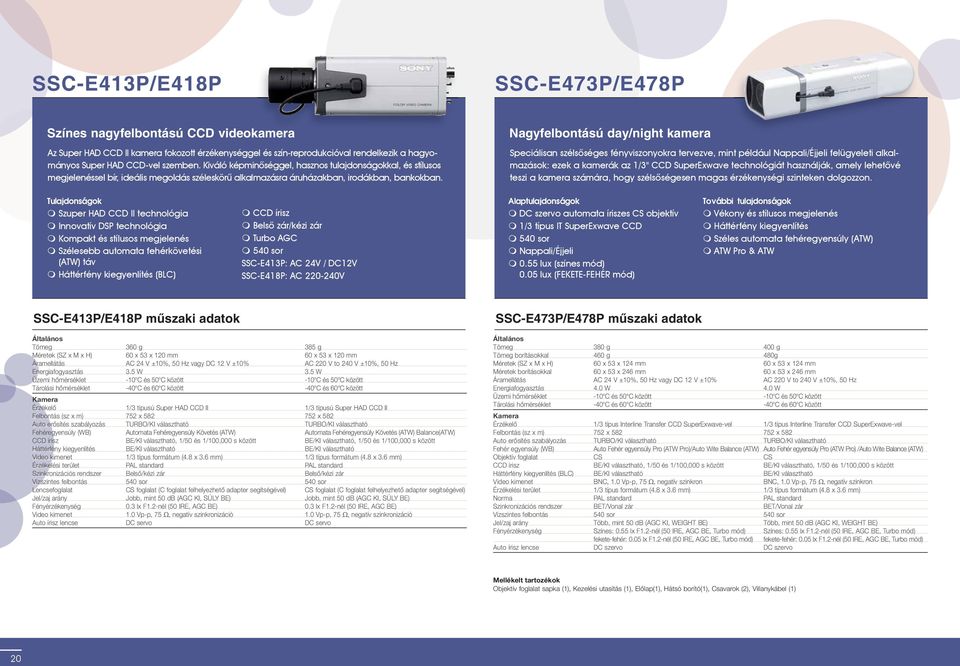 Nagyfelbontású day/night kamera Speciálisan szélsôséges fényviszonyokra tervezve, mint például Nappali/Éjjeli felügyeleti alkalmazások: ezek a kamerák az 1/3" CCD SuperExwave technológiát használják,