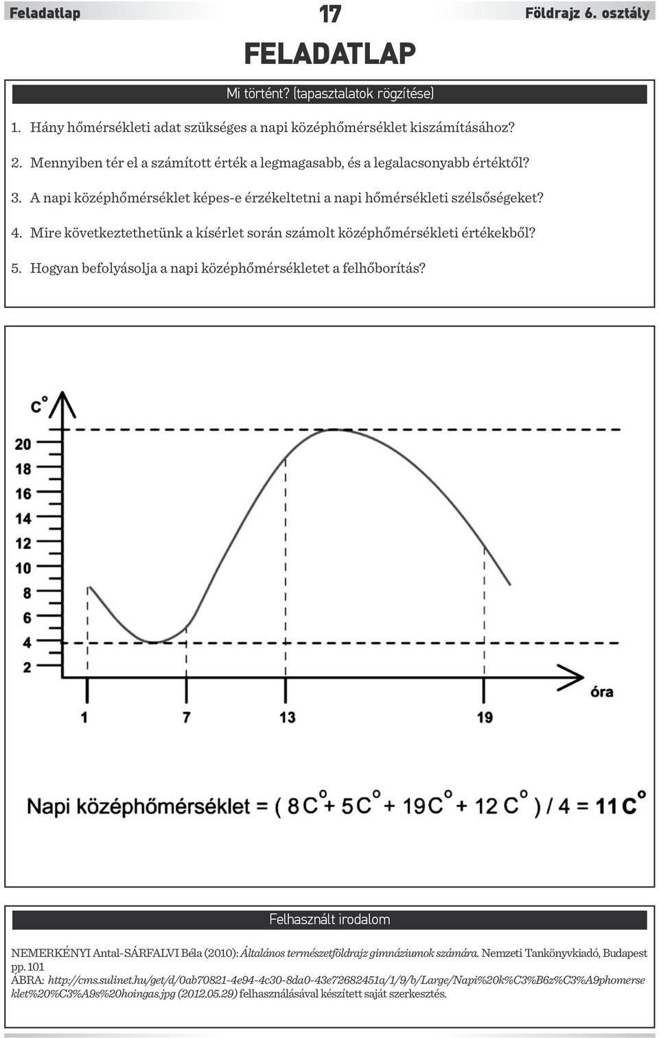 Mire következtethetünk a kísérlet során számolt középhőmérsékleti értékekből? 5. Hogyan befolyásolja a napi középhőmérsékletet a felhőborítás?