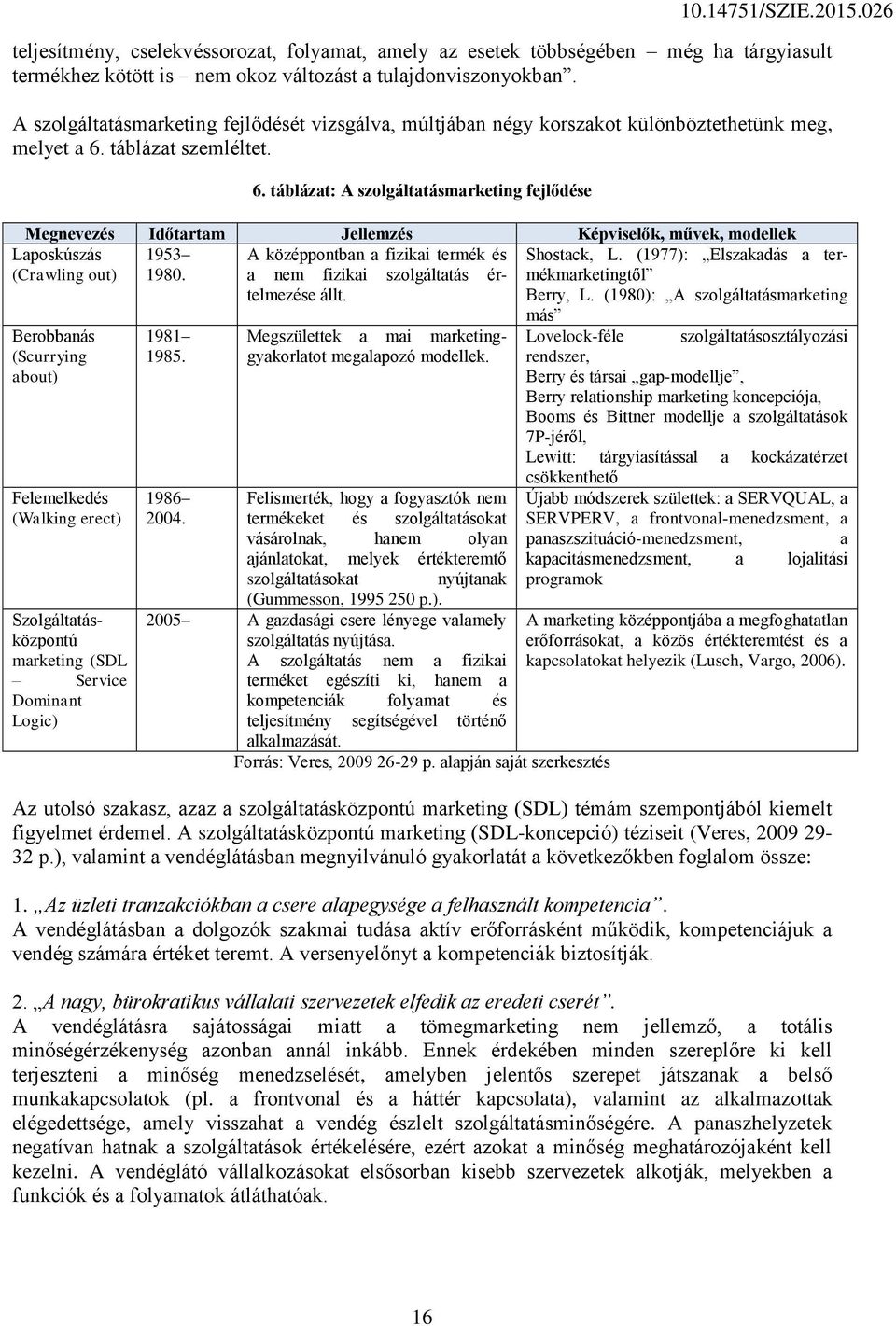 táblázat szemléltet. 6. táblázat: A szolgáltatásmarketing fejlődése Megnevezés Időtartam Jellemzés Képviselők, művek, modellek Laposkúszás 1953 (Crawling out) 1980.