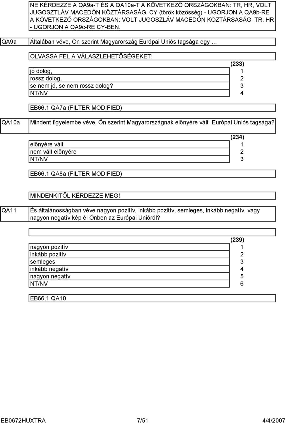 jó dolog, rossz dolog, se nem jó, se nem rossz dolog? () EB66. QA7a (FILTER MODIFIED) QA0a Mindent figyelembe véve, Ön szerint Magyarországnak előnyére vált Európai Uniós tagsága?