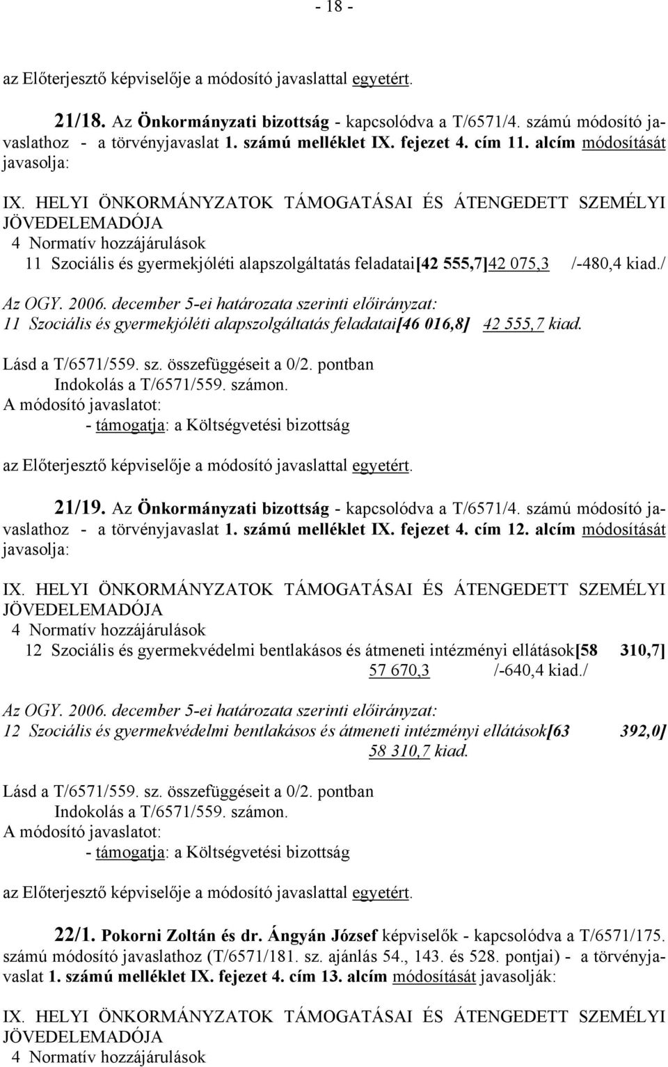 december 5-ei határozata szerinti előirányzat: 11 Szociális és gyermekjóléti alapszolgáltatás feladatai[46 016,8] 42 555,7 kiad. Lásd a T/6571/559. sz. összefüggéseit a 0/2.