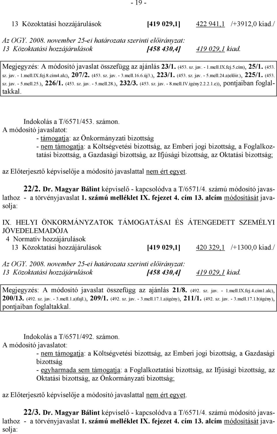 (453. sz. jav. - 5.mell.24.a)előir.), 225/1. (453. sz. jav. - 5.mell.25.), 226/1. (453. sz. jav. - 5.mell.28.), 232/3. (453. sz. jav. - 8.mell.IV.igény2.2.2.1.e)), pontjaiban foglaltakkal.