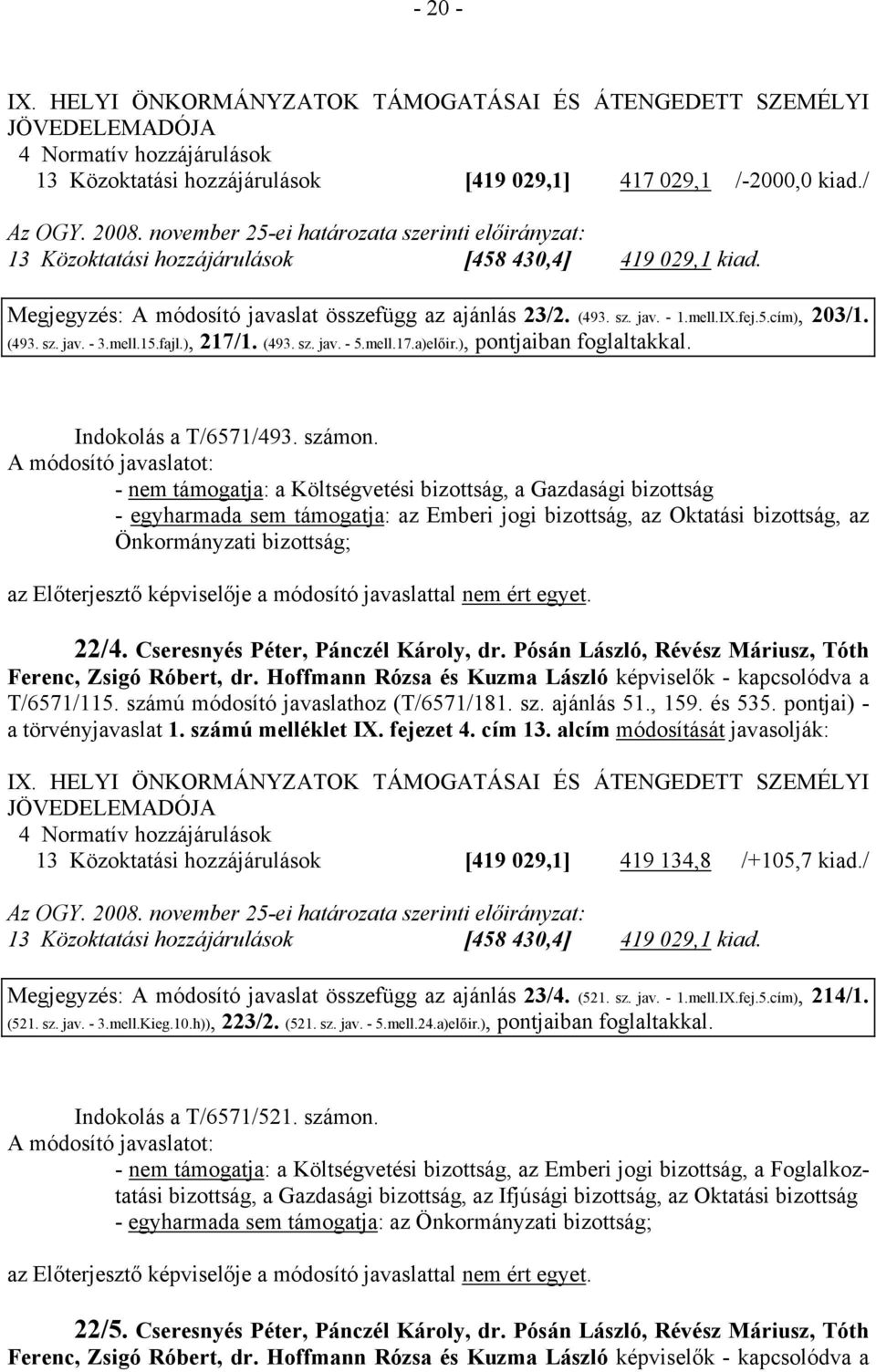 (493. sz. jav. - 3.mell.15.fajl.), 217/1. (493. sz. jav. - 5.mell.17.a)előir.), pontjaiban foglaltakkal. Indokolás a T/6571/493. számon.