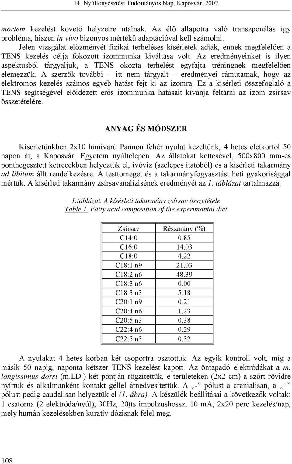 Az eredményeinket is ilyen aspektusból tárgyaljuk, a TENS okozta terhelést egyfajta tréningnek megfelelően elemezzük.