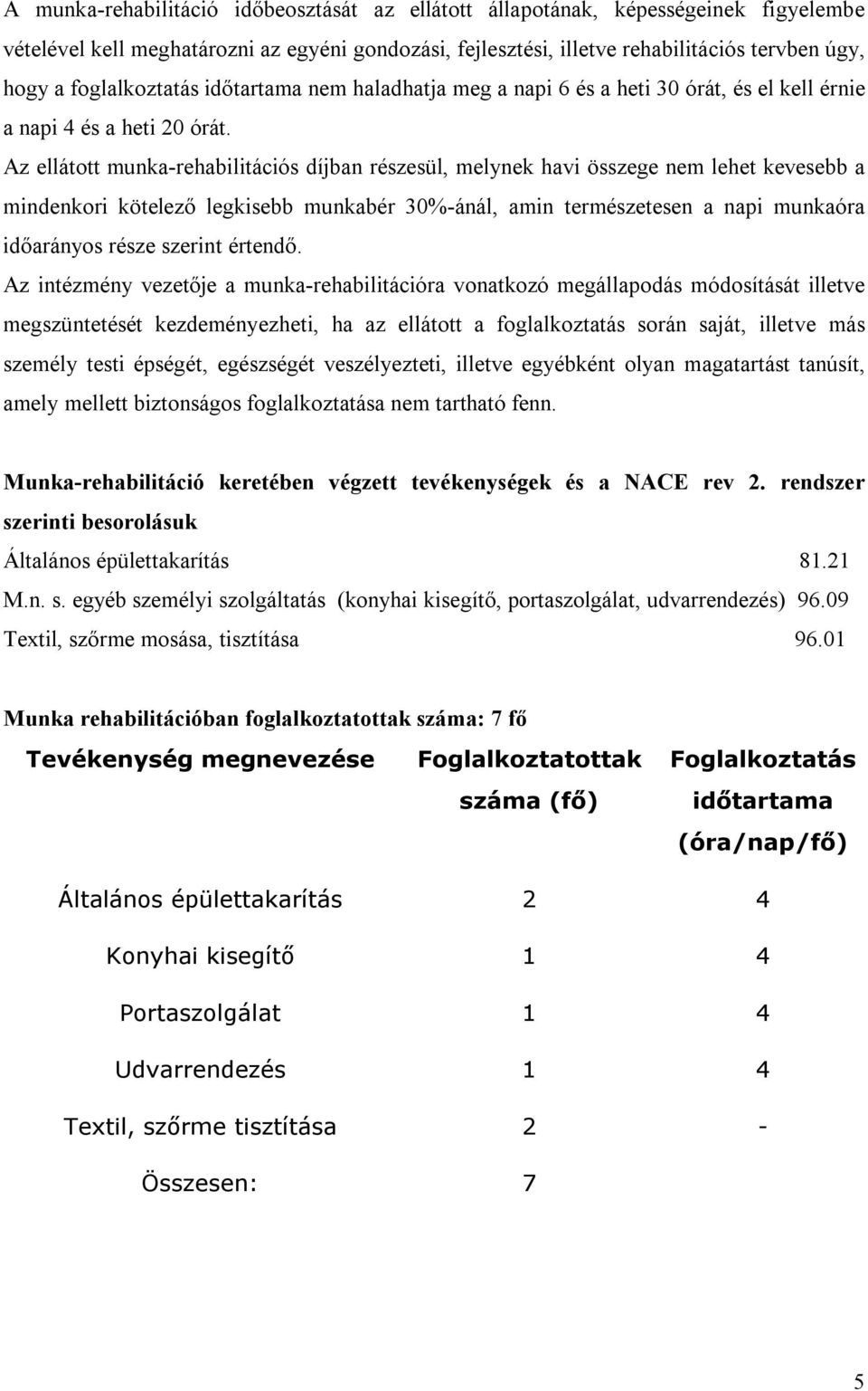 Az ellátott munka-rehabilitációs díjban részesül, melynek havi összege nem lehet kevesebb a mindenkori kötelező legkisebb munkabér 30%-ánál, amin természetesen a napi munkaóra időarányos része