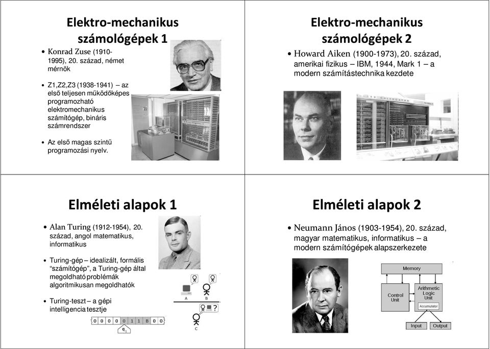 (1900-1973) 1973), 20. század, amerikai fizikus IBM, 1944, Mark 1 a modern számítástechnika kezdete Az első magas szintű programozási nyelv.